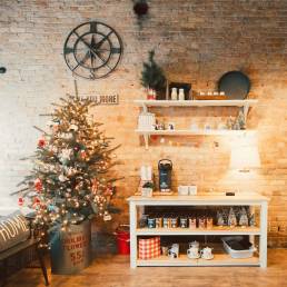 a christmas tree in a room